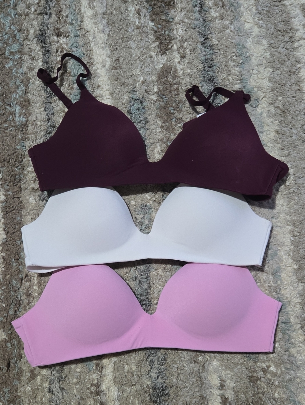 PINK Victoria's Secret Seamless Molded T-Shirt Bras - Plum, White & Light Pink